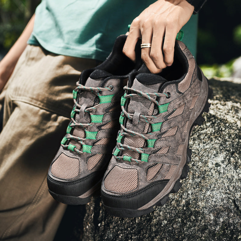 Men's Outdoor Hiking Shoes – Breathable Waterproof Low-Cut Walking Shoes with Non-Slip Traction, Abrasion-Proof Build & Orthopedic Wide Toe Arch Support
