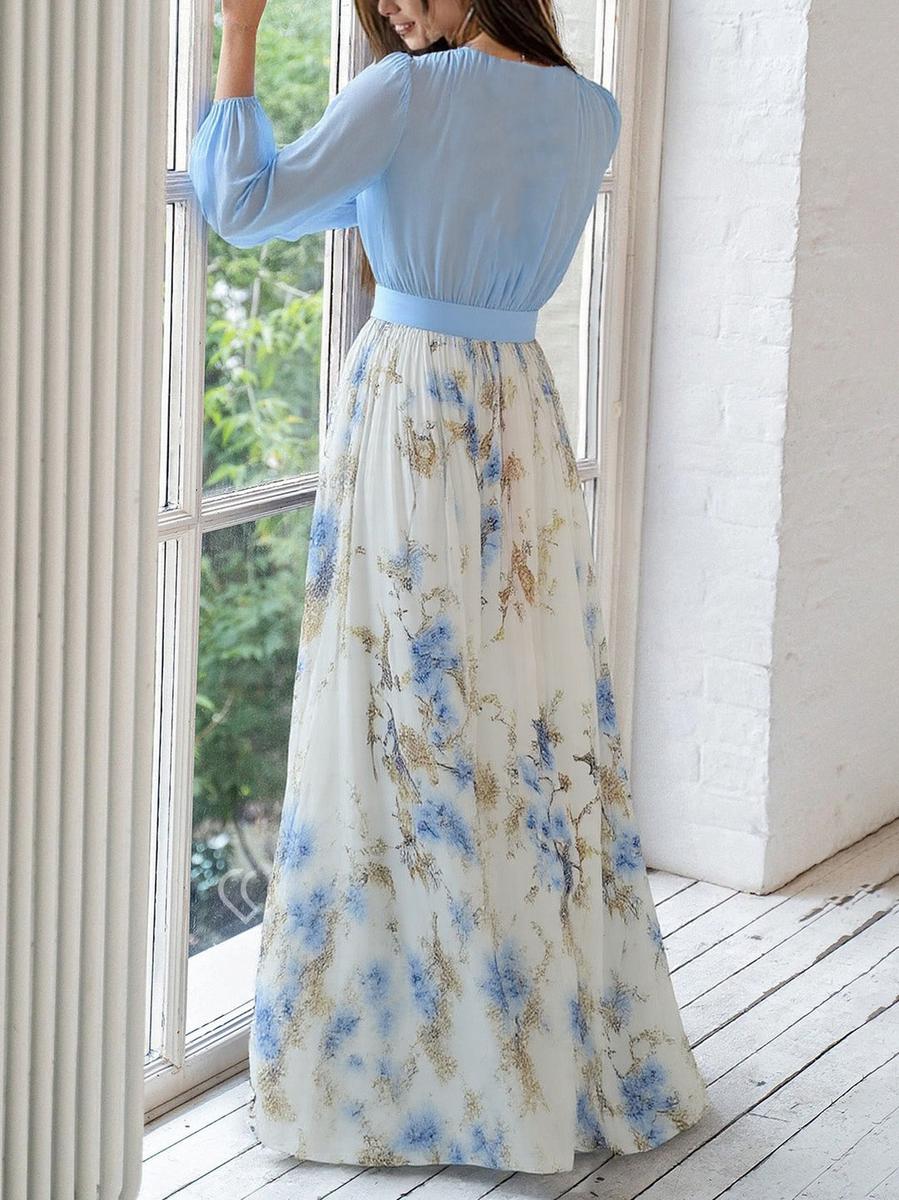 Atemberaubendes Maxikleid mit V-Ausschnitt und Blumenmuster