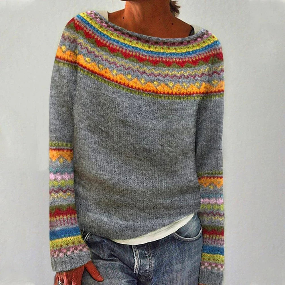 Unique Print Round Neck Long Sleeve Sweater