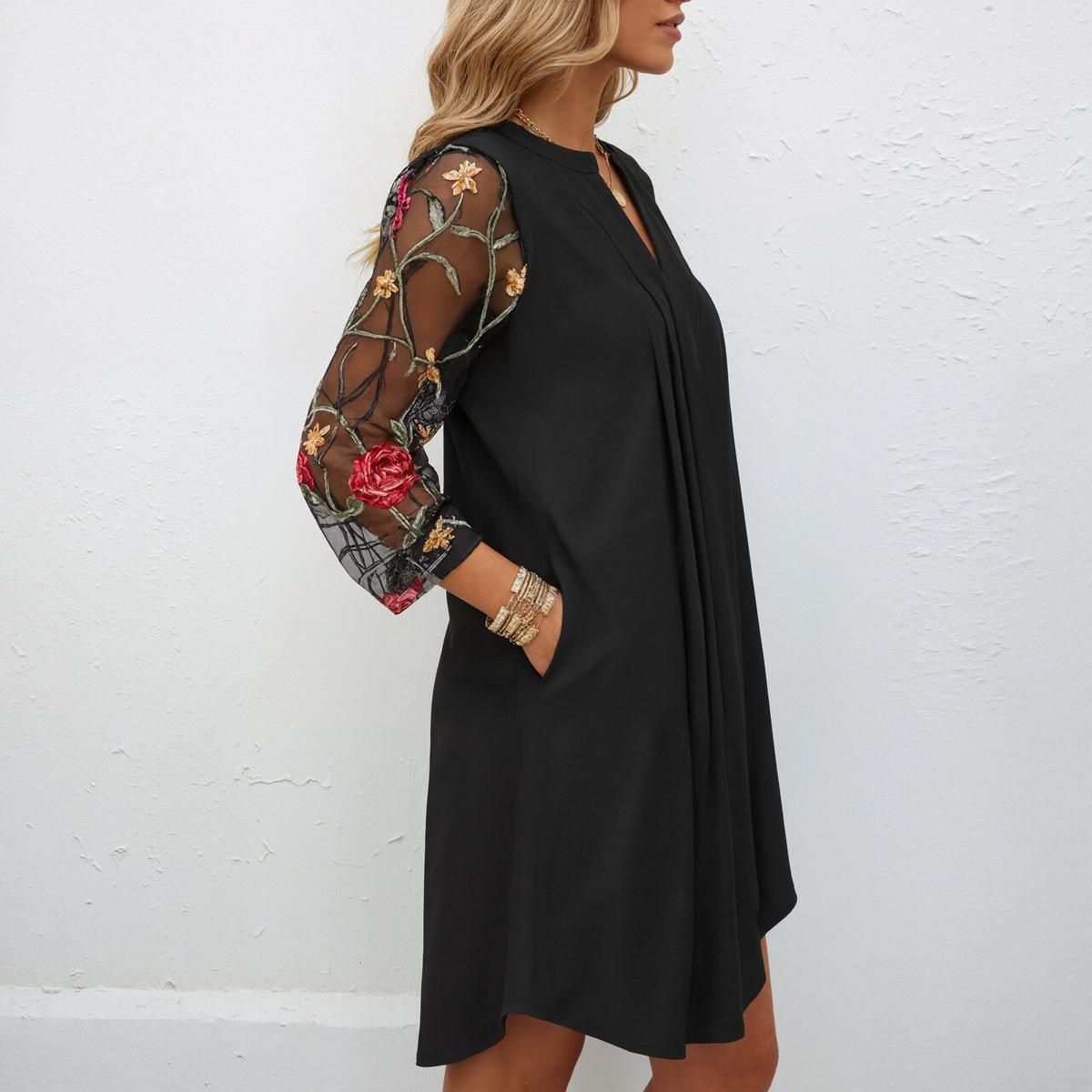 Elegantes Mini-Kleid mit V-Ausschnitt und transparenten Ärmeln
