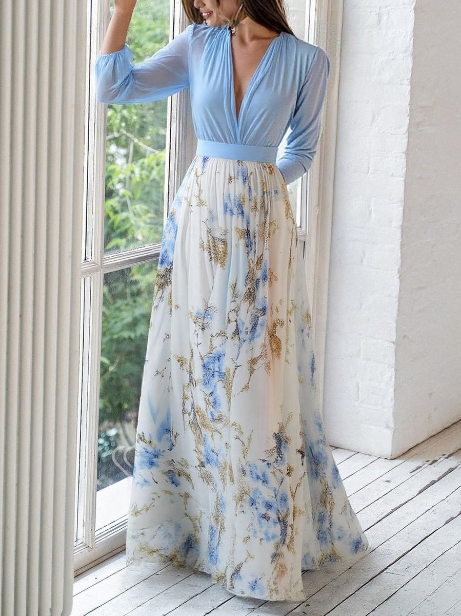 Atemberaubendes Maxikleid mit V-Ausschnitt und Blumenmuster