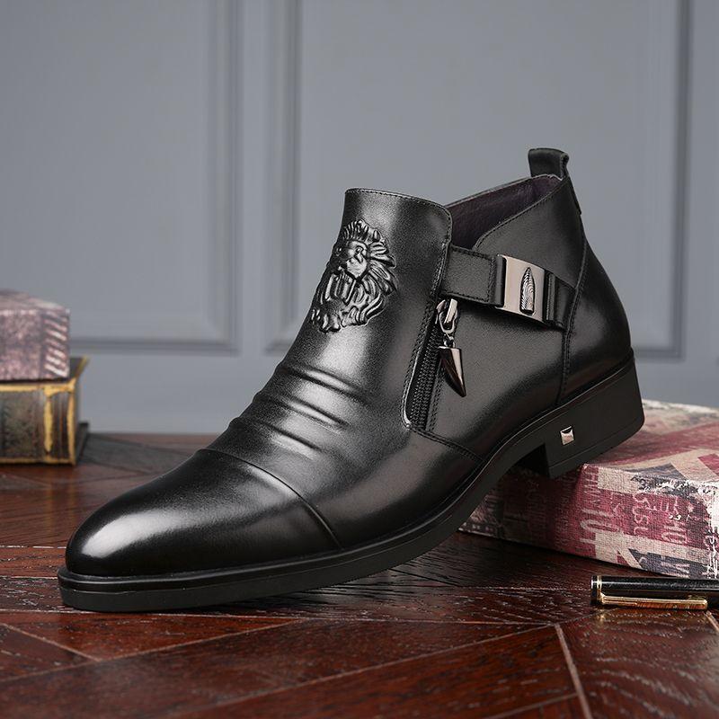 Italienische handgeprägtes Leder-Stiefeletten mit Reißverschluss